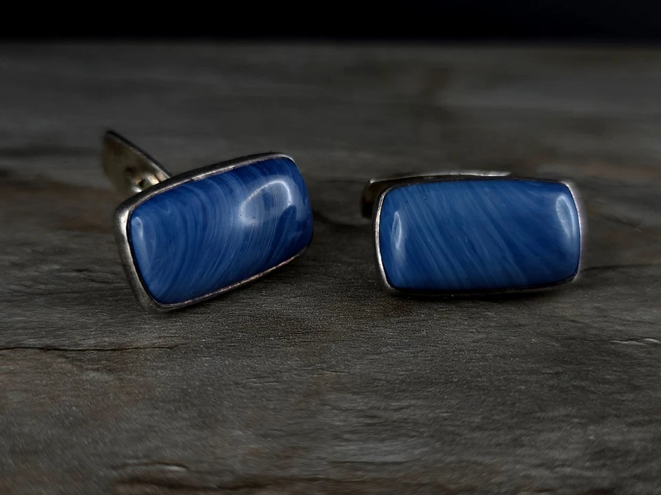 Manschettenknöpfe Silber 925 Achat ? blau Skandinavien - attraktiv & stilvoll - Bild 2 von 4