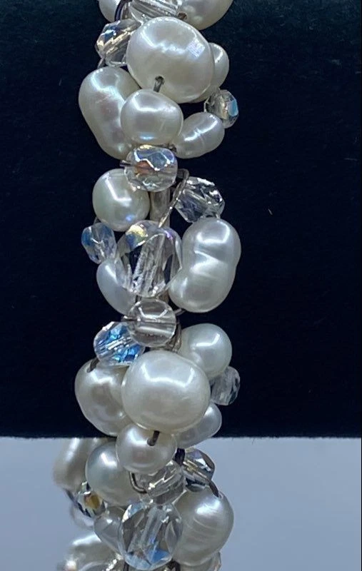 Pulsera envuelta en racimo de perlas y cristales .925 F.W 22,5 g Foto 3 de 4