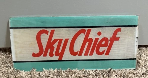 VINTAGE ORIGINAL TEXACO SKY CHIEF GAS STATION AD GLASS ADVERTISING SIGN