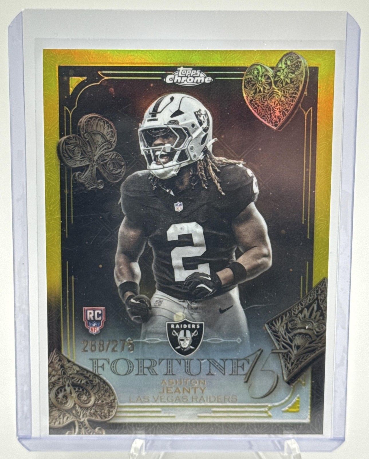 2025 Topps Chrome Ashton Jeanty #F15-24 Fortune 15 Yellow Refractor /275 RC