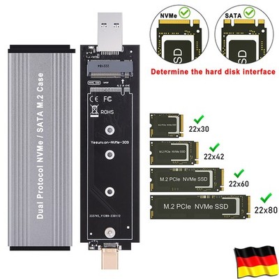 M.2 NVMe PCI-E SSD zu USB 3.1 Typ-C Gehäuse Konverter Adapter für M/B+M Key