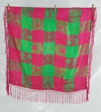 Vintage Traditional Floral Silk Brocade Fringed Piano Shawl 87X84cm