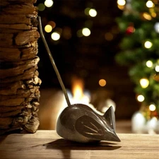 VTG Brass Mouse Long Tail Paperweight Figurine Receipt Holder Ring Holder Patina