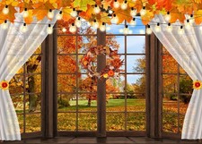 10x8 FT Fall Windowsill Backdrop Thanksgiving Forest Photography Background