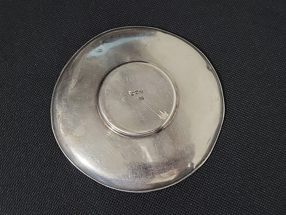 Plato posavasos japonés antiguo de plata de ley flores florales Foto 4 de 4