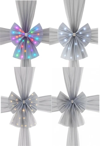 Grey Christmas Door Bow 20" LED Lights Holiday Home Xmas Gift Decoration