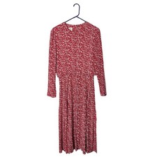 Vtg 90s Talbots Red Floral Pleated Long Sleeve Modest Midi Dress 8 Cottagecore