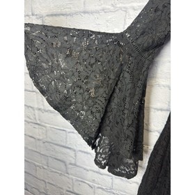 Lulus Black Lace Romper SMALL Ruffled Bell Sleeve Cutout Back Romantic Whimsgoth