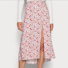 Abercrombie Fitch Womens L Floral Midi Skirt Front Slit Cottagecore Viscose