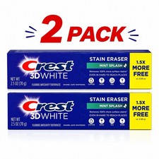 2 PACK Crest 3D White Stain Eraser Whitening Toothpaste, Fresh Mint, 2.3 oz