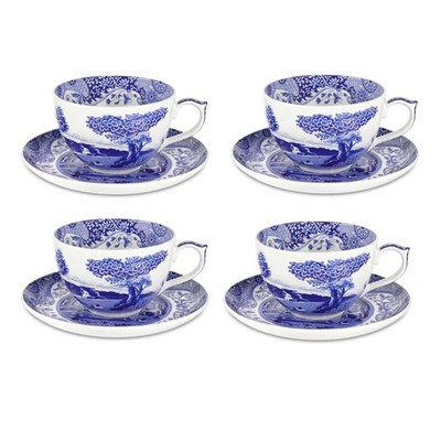 Spode Blue Italian Jumbo Cup & Saucer - Set of 4