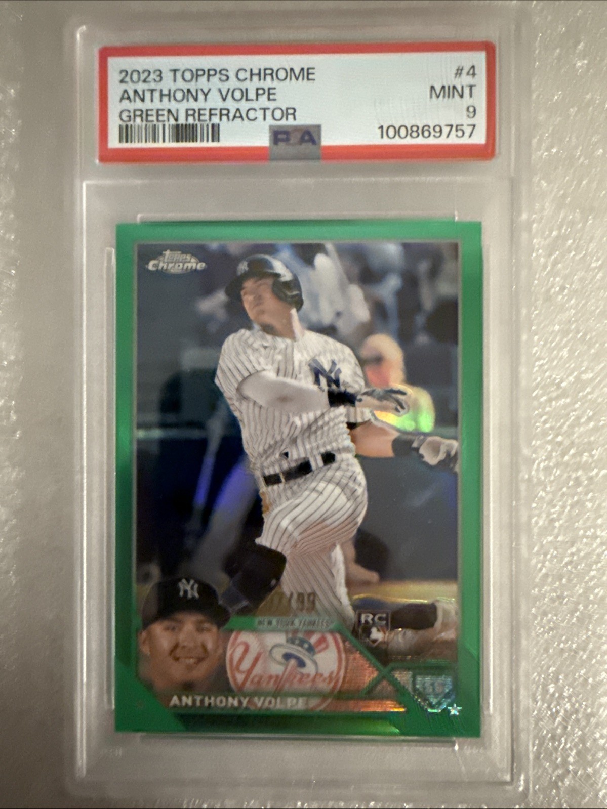 2023 Topps Chrome - Anthony Volpe #4 Green Refractor /99 (RC)