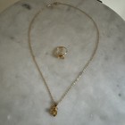 Vintage Gold Tone Heart Bear With Rhinestone Stone “E” Namesake Necklace & Ring — photo 2