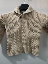 Janie Jack Sweater Boys 5 Beige Cable Knit Shawl Cowl Collar 100 Cotton Heavy