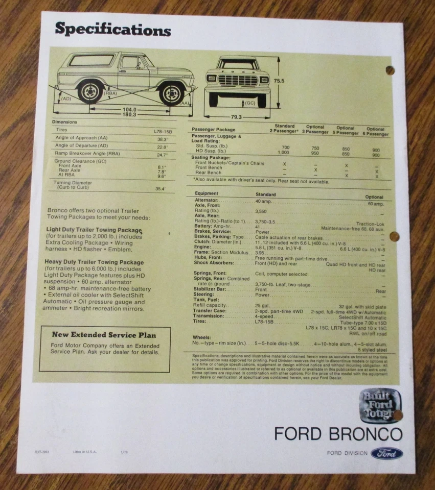 Ford Bronco 1979 Sales Brochure Literature Catalog FDT7913 Pioneer Dealership WI - Image 3 of 4