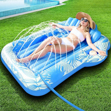 Inflatable Tanning Pool Lounger Float with Sprinkler, 72" X 47" Large Pool Float