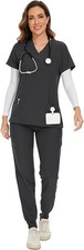 COZYFIT Scrubs for Women Set - Stretch V-Neck Scrub Top Jogger Pant with 8