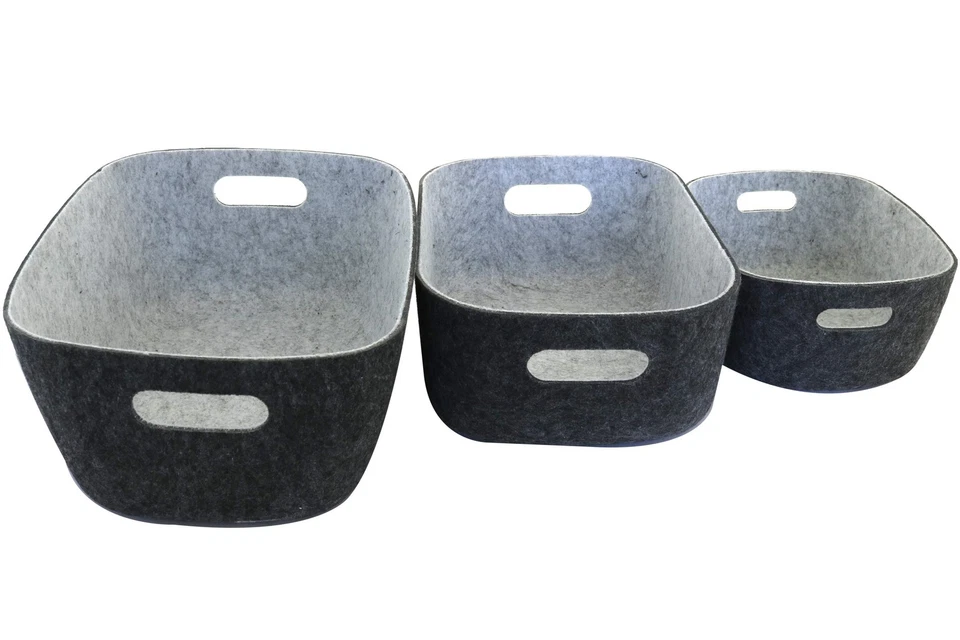 3er Filz Korb Set rechteckig anthrazit grau Deko Aufbewahrung Körbe Box stabil - Bild 2 von 4