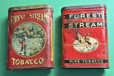 2 Forest & Stream Fisherman Creel Top Early Pocket Tin Imperial Tobacco Co.