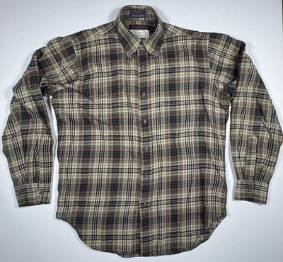 Vintage H Gladstone GlenMac Flannel Shirt Mens Medium Brown Plaid USA 80s