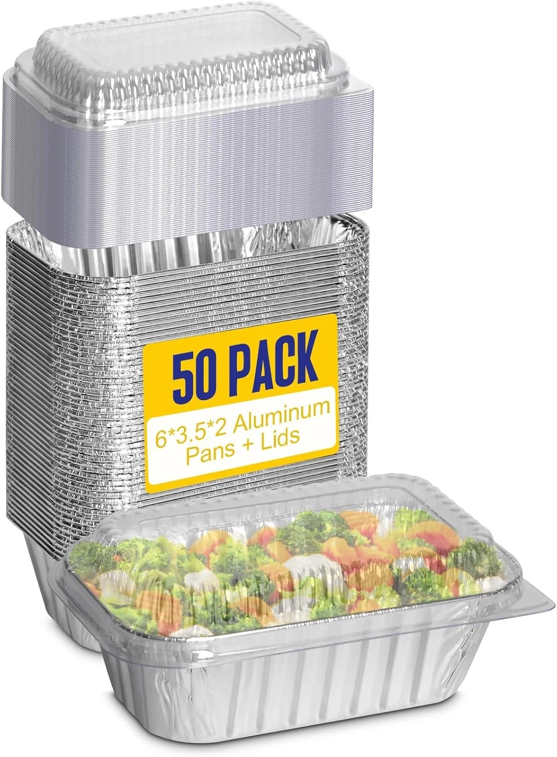Small Aluminum Pans with Lids 50 Pack 1 lb Disposable Aluminum Loaf Pans