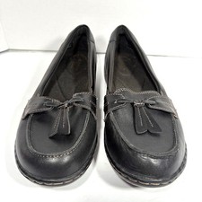 Clarks Ashland Bubble Black Leather Tassel Loafer Shoes Women Size 8.5 W