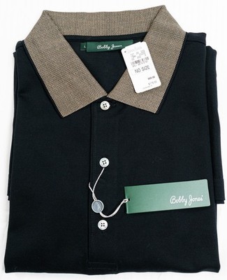 NWT BOBBY JONES Black Short Sleeve Cotton Polo Golf Shirt Mens L Neiman Marcus