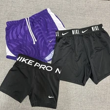 Lot Of 3 Girls Nike Athletic Shorts Size M Dri Fit Pro Biker Runner Black Lined