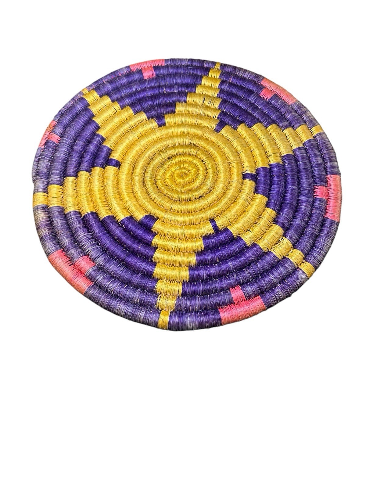 Coiled Basket Trivet Vintage Hand Woven Tight Weave Africa 9