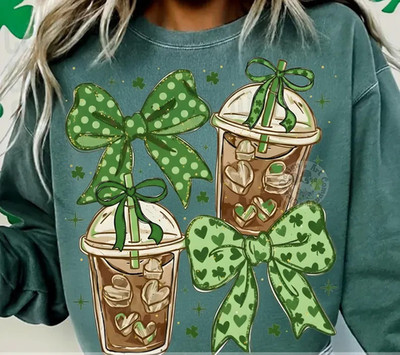 Coquette St Patrick's Day Coffee Crewneck Sweatshirt Lucky Irish Aesthetic Gift