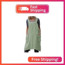TBA Cotton Linen Apron Blend Dress with Big Pockets for Women Square Pinafore Dr