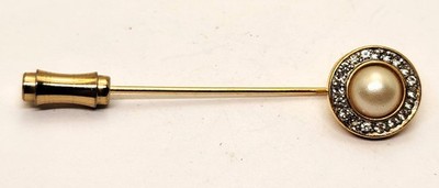 Vintage Signiert TRIFARI Kronen Goldton Faux-Perlen Glitzersteine Rund Pin
