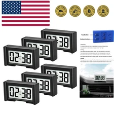 6PCS Small Digital Clock, Vehicle Adhesive Clock with Jumbo LCD Time & Day Di...