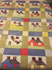 Vintage Handmade Patchwork CUTTER Quilt Paisley Gingham Floral Houses 74x85