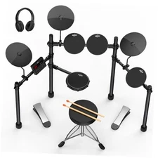  Electric Drum Set for Beginners with 210 Sounds, 4 Quiet Drum Pads, 10'' ADD15