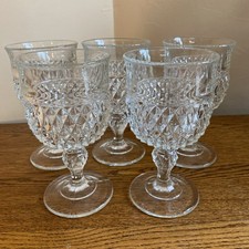 SET OF 5 Indiana Glass DIAMOND POINT CLEAR 6-1/2" Water Goblets Wine Glasses