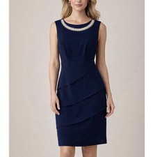Connect Apparel Navy Rhinestone Formal Dress Size 6 Asymmetrical Ruffle Event
