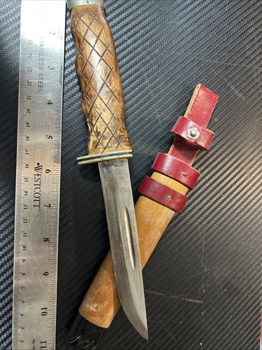 Fixed Blade Knife Vintage Siegfried Finest Steel Made In Japan With Wood Sheath