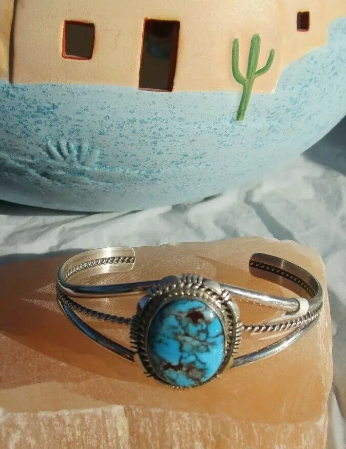 NEW Native American Navajo sterling silver turquoise bracelet signed 21.6 gr