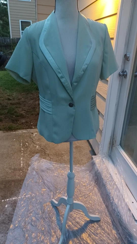 Vestido Chaqueta Mosaico De Colección Años 90 2 Piezas Formal Columna Detalle Militar Verde Salvia Talla 10 Foto 4 de 4