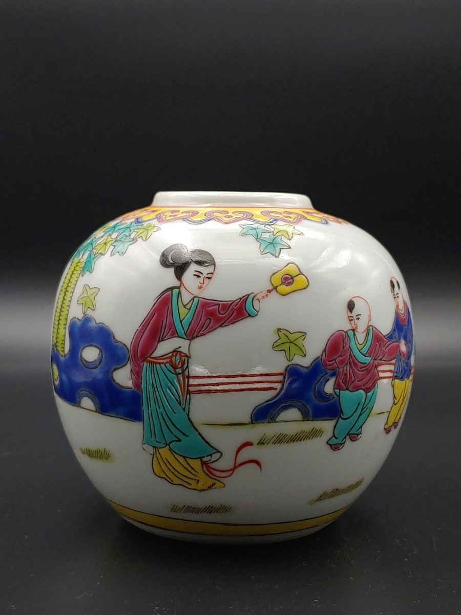 民国粉彩瓷三娘教子茶叶罐Vintage Chinese Famille Rose Porcelain