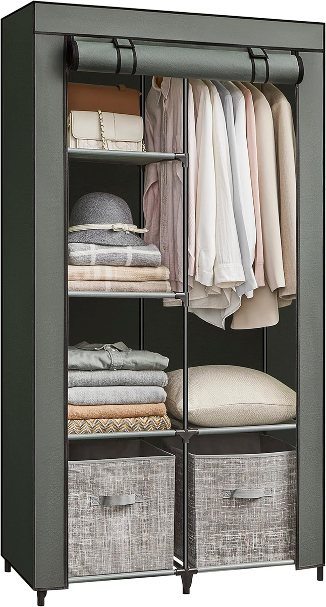 Guardaroba Pieghevole SONGMICS - 6 Ripiani, 1 Barra, Verde Salvia, 45x88x168 Cm, Per Camera Da Letto - Foto 2