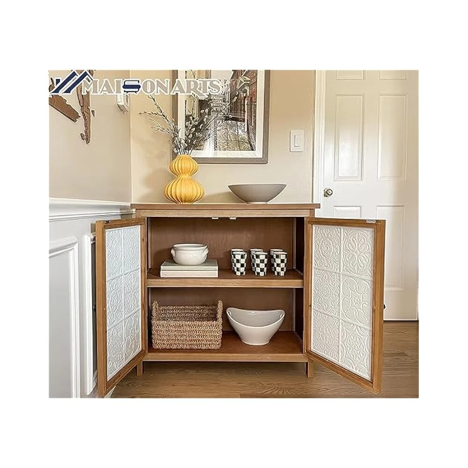 Farmhouse Style Sideboard, 2 Door, Removable Shelf, Classic Wood Finish - Image 3 of 4