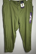 NWT Gap Twill Jogger Olive Green Pants Women Size XXL 42x28 Elastic Back Tapered