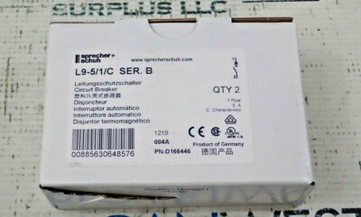 NEW SPRECHER + SCHUH L9-5/1/C 1 Pole 5 Amp C Cuve Din Rail BREAKER 2 Pack UL489