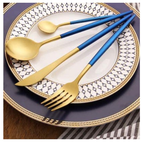 Morgiana 4-Piece Stainless Steel Flatware RARE BLUE & GOLDEN COLOR‼️‼️ - Picture 2 of 12