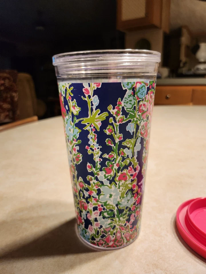 Taza de viaje floral azul rosa verde Lilly Pulitzer 16 OZ con tapa Foto 2 de 4