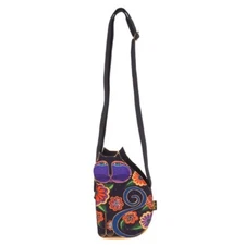 Laurel Burch Cutout Blossoming Feline Cat Shoulder Tote - LB6554C - Black