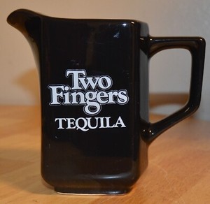 Vintage Two Fingers Tequila Pitcher Black Ceramic 6 In. Pub Jug Kingwood Barware