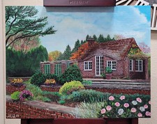 On Sale Original Cottage Painting Planting Field Arboretum Canvas Panel 18x14in